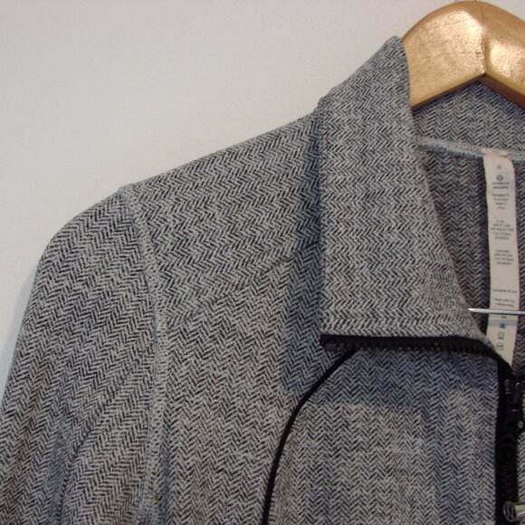 Lululemon Nice Asana Jacket Yoga Gray White Black Heathered Herringbone Size 8 - Picture 13 of 16
